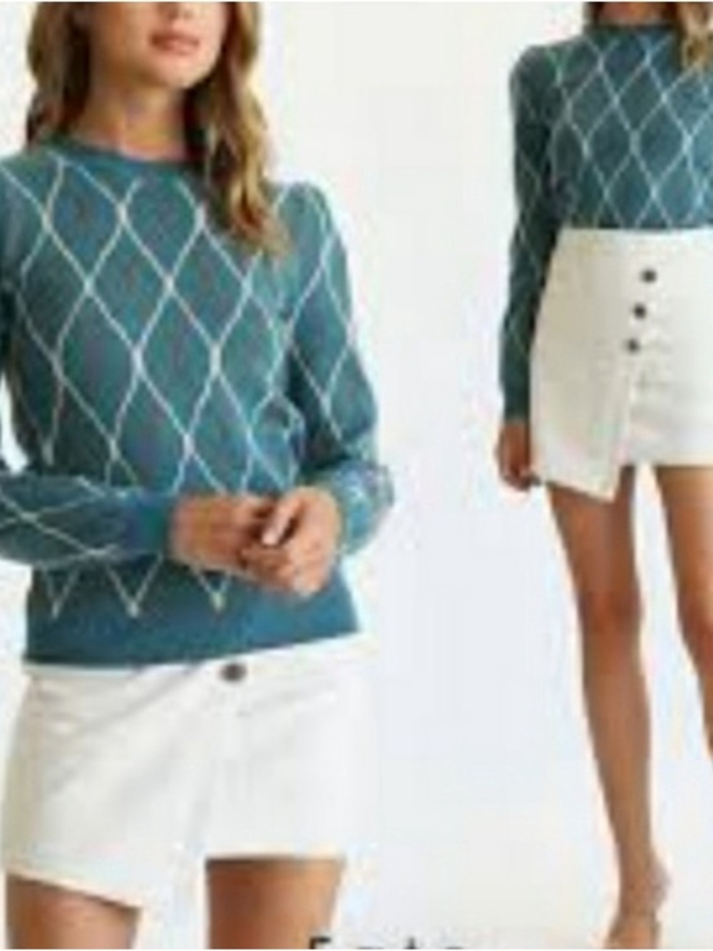 Fate jersey Teal Diamond Argyle Knit Sweater